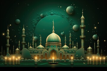 A striking image of a mosque illuminated by the light of a full moon. Perfect for capturing the serene beauty of a mosque at night. Ideal for use in religious or spiritual publications and designs