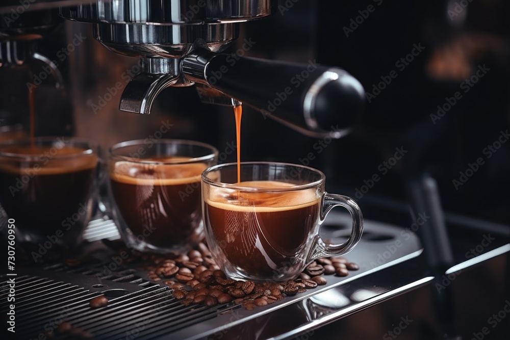 Aufkleber two cups of coffee being poured into a coffee machine. suitable for coffee-related articles and blog