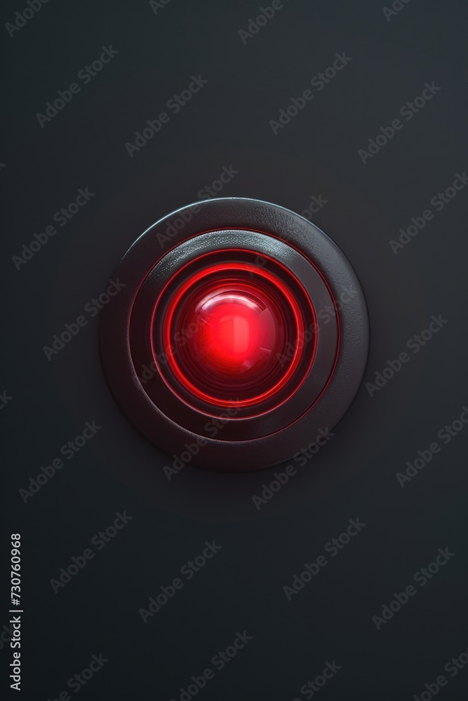 Poster A close-up view of a red light on a sleek black surface. Perfect for adding a touch of modernity and sophistication to any design or project