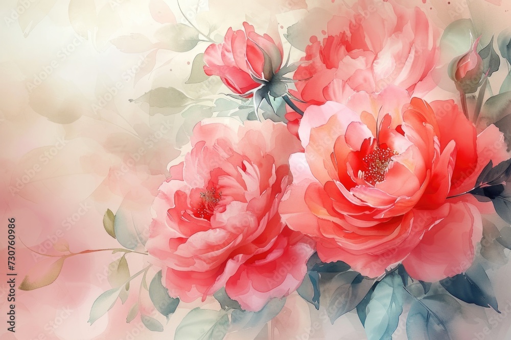 Poster a beautiful painting featuring a bunch of pink flowers. perfect for adding a touch of elegance and n
