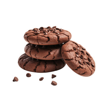 3d chocolate cookies isolated on transparent background, png