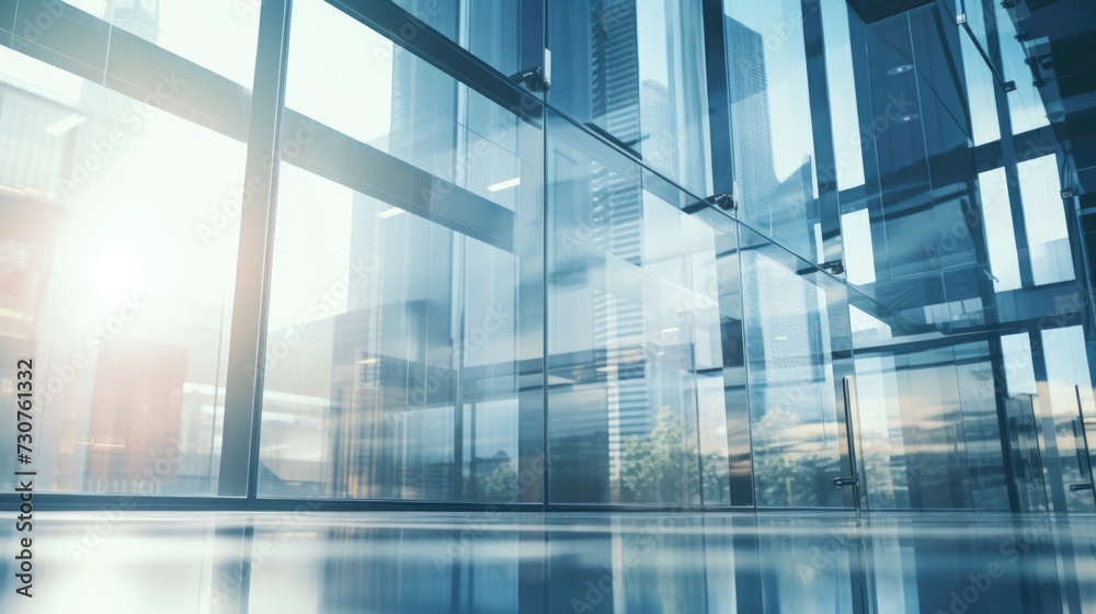 Poster a view of a city as seen through a glass wall. suitable for urban landscape and architecture concept