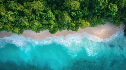 A beach including water and trees. Generative Ai.