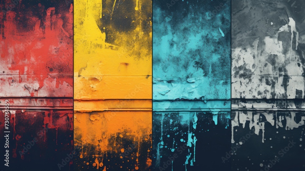 Aufkleber Four different colors of paint are shown on a wall. This image can be used for various design projects