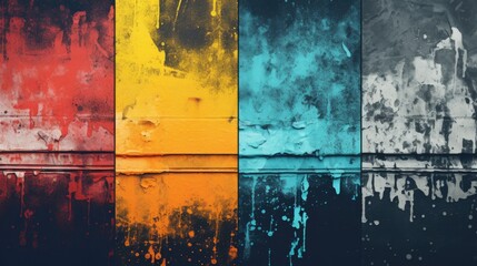 Four different colors of paint are shown on a wall. This image can be used for various design projects