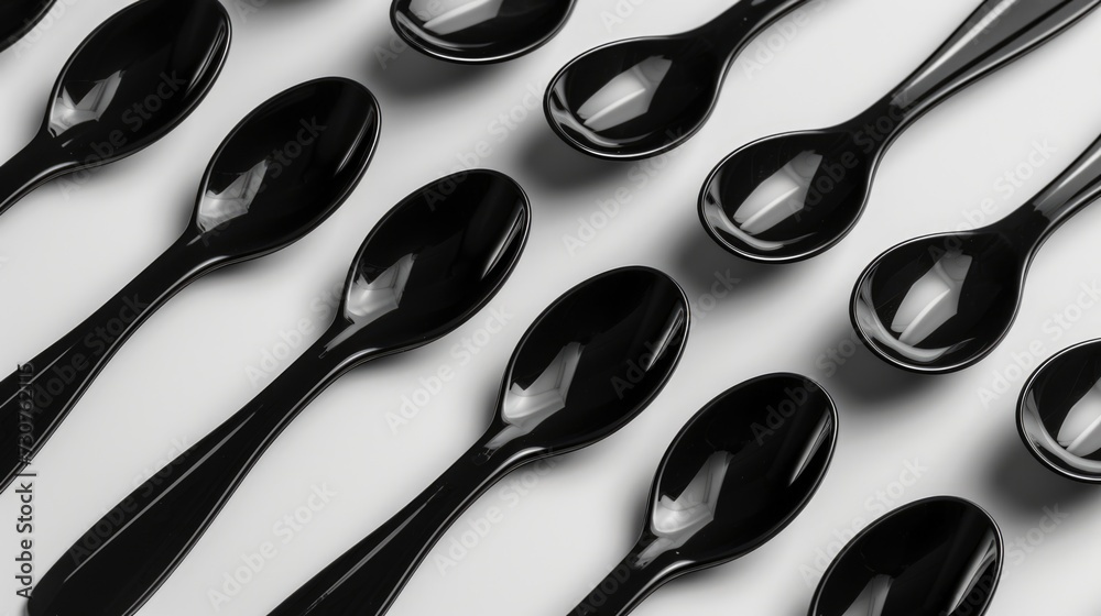 Poster a collection of spoons placed neatly on a table. suitable for kitchen or dining-related designs
