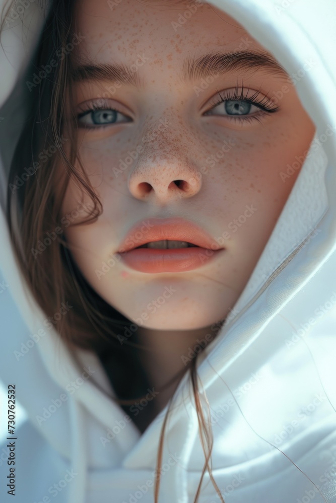 Aufkleber a close-up shot of a person wearing a hoodie. this versatile image can be used in various contexts