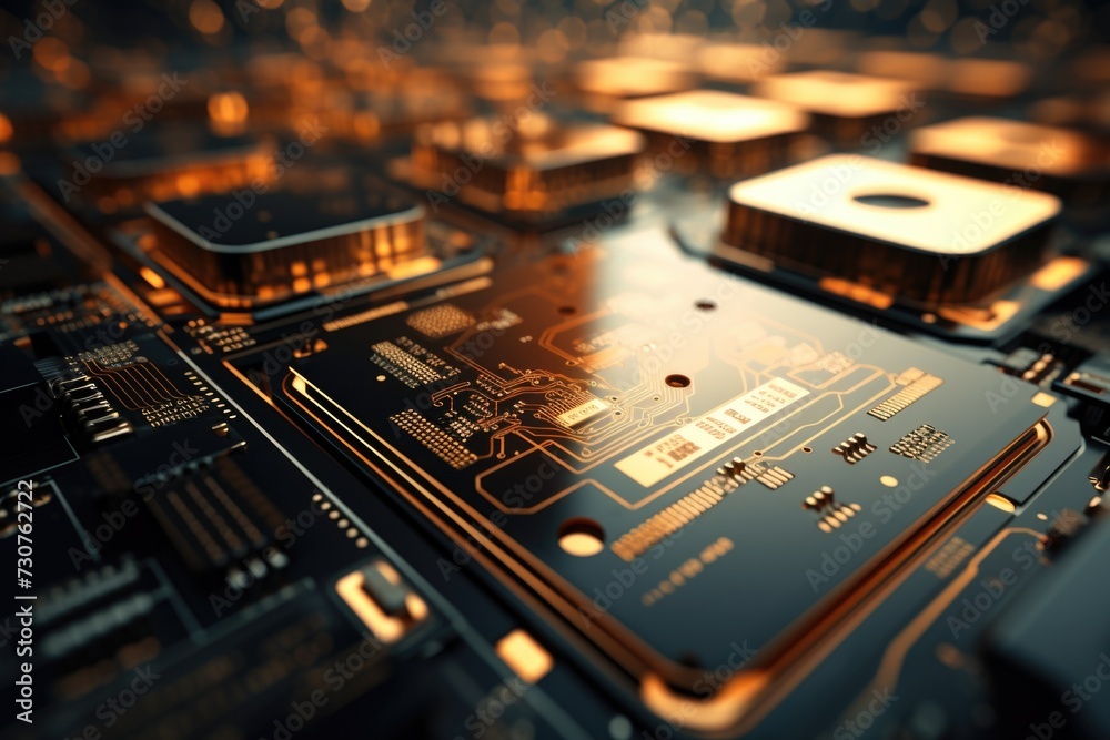 Poster A detailed view of a computer motherboard. Ideal for technology-related designs and concepts
