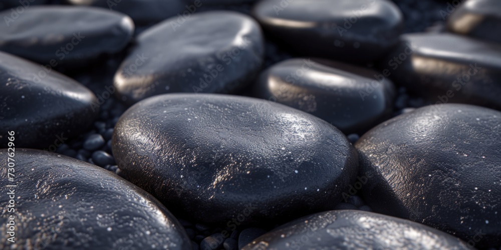 Aufkleber A close-up view of a bunch of black rocks. Suitable for various applications