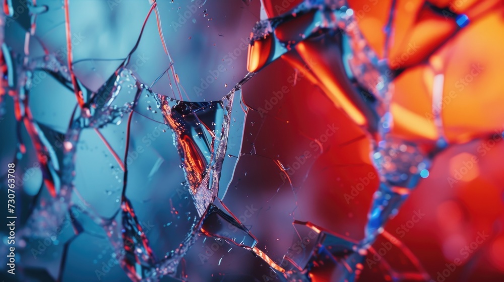 Aufkleber broken glass with a red light in the background. suitable for concepts related to danger, destructio