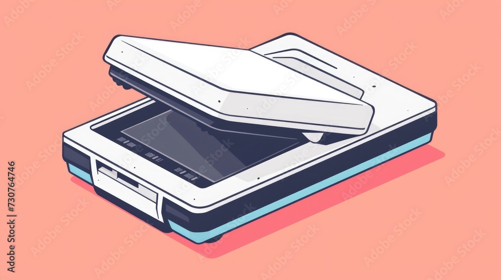 Poster a cell phone sitting on top of a printer. this image can be used to illustrate technology, office eq