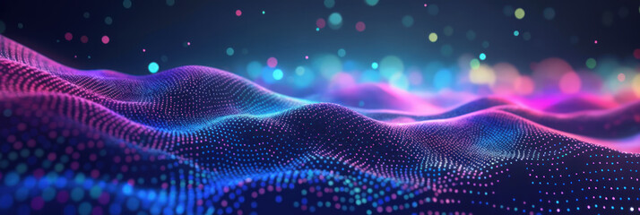 Wavy digital dots background. A fusion of science and modern technology, illustrating dynamic connections and futuristic energy in vibrant gradient colors