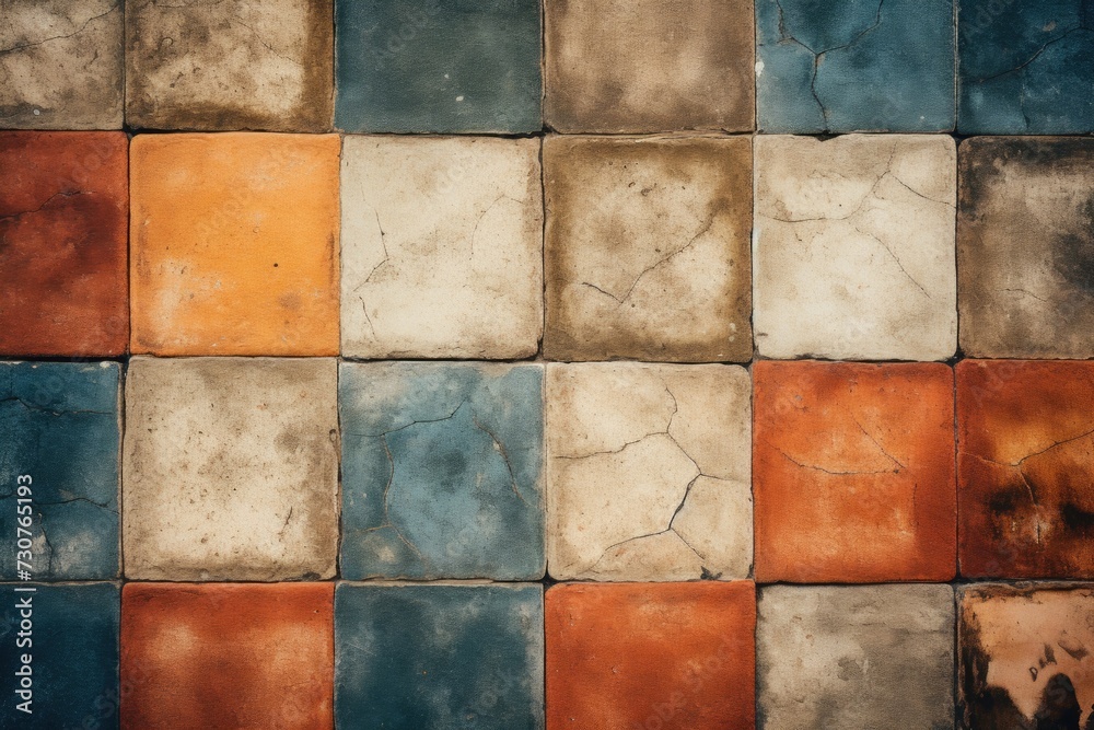 Poster A tiled wall with a variety of different colored tiles. Perfect for adding a vibrant touch to any space