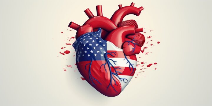 Heart-shaped object with the American flag painted on it. Suitable for patriotic themes and celebrations