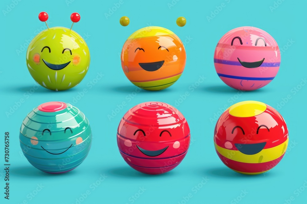 Poster Colorful balls with unique and expressive faces. Perfect for adding a playful touch to any design project