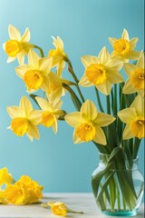 Obraz premium Bright Yellow Daffodils Against Blue