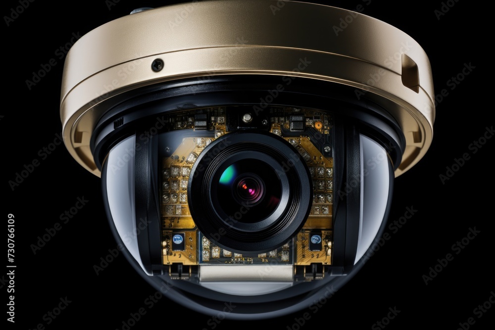 Poster close-up shot of a camera on a black background. ideal for photography-related projects