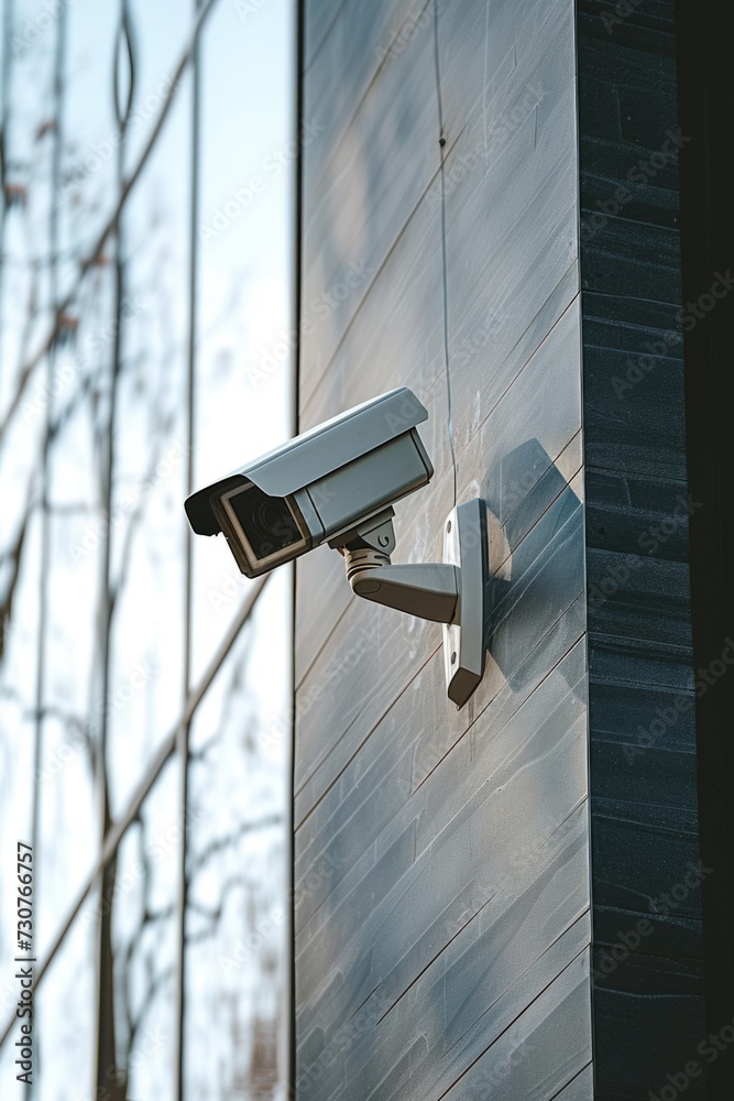 Aufkleber a security camera mounted on the side of a building. can be used for surveillance and monitoring pur