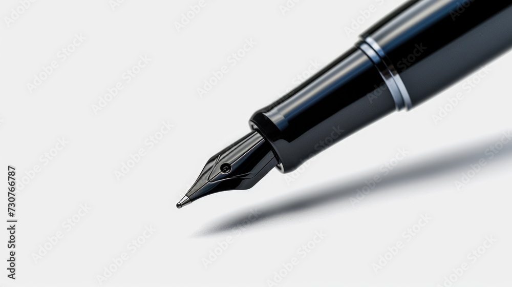 Aufkleber Fountain pen with a black nib resting on a white surface. Versatile image suitable for various applications