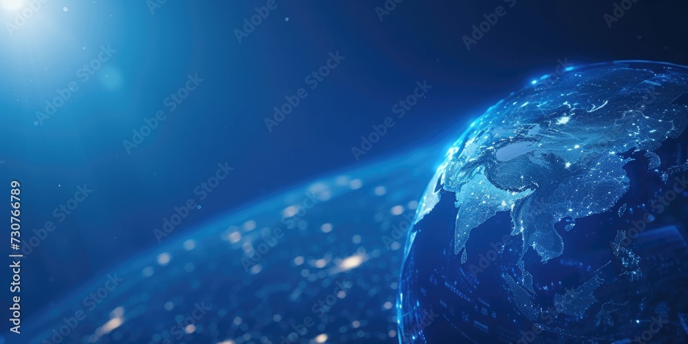 Poster a stunning image capturing the view of the earth from space at night. perfect for illustrating globa