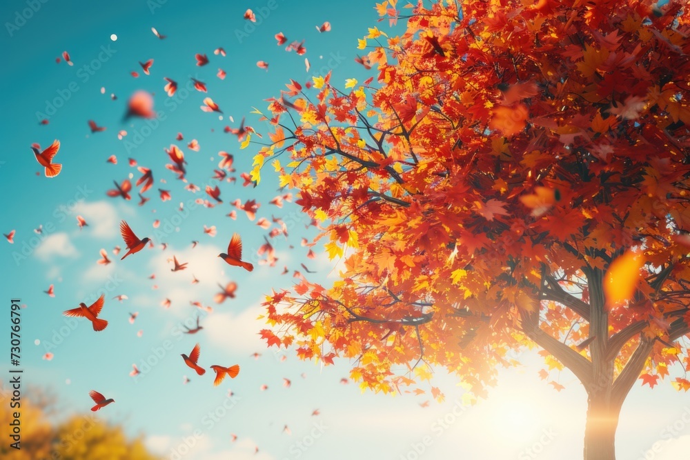 Aufkleber A tree covered in a swarm of colorful butterflies. Perfect for nature enthusiasts or those looking to add a touch of vibrancy to their designs
