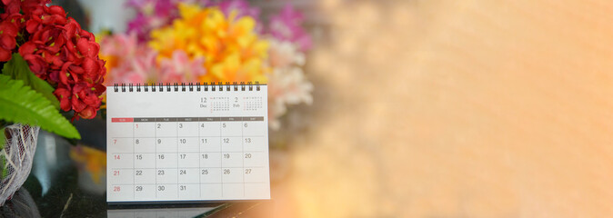Banner of 2024 Calendar desk placed on business office table. Desktop Calender for Planner to plan...