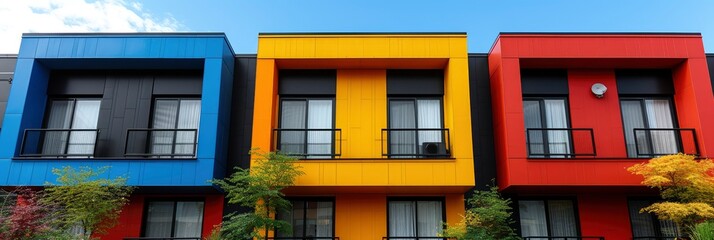 Obraz premium Colorful Houses Exterior Cloudless Blue, Background Banner HD