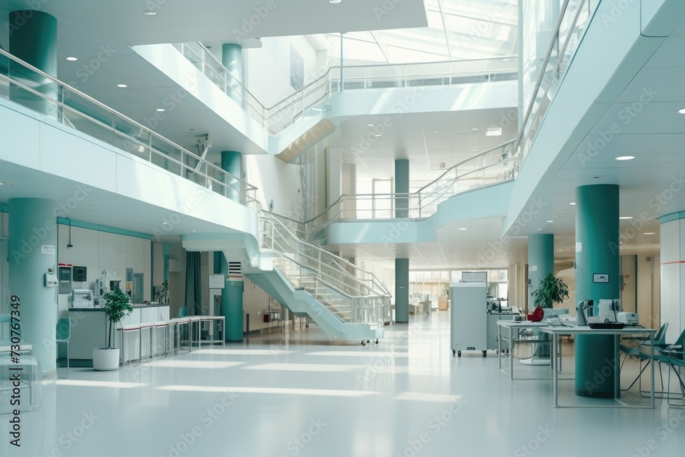 Poster A picture of a building with numerous windows and a staircase. Can be used to illustrate architectural design or urban landscapes