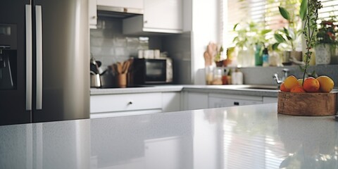 A kitchen counter with a bowl of fresh oranges. Perfect for showcasing healthy eating and natural ingredients