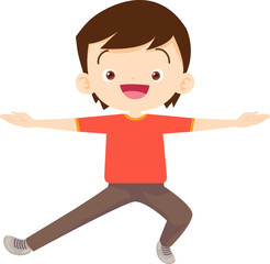 cute boy exercise actions to move the body healthy