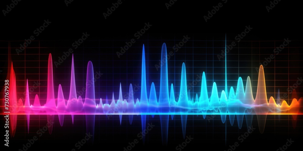 Poster a vibrant sound wave displayed against a black backdrop. perfect for music-related projects and desi