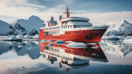 Foto op Aluminium Red cruise ship in Antarctica among the ice floes © Nikolai