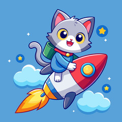 Cute cat riding rocket cartoon