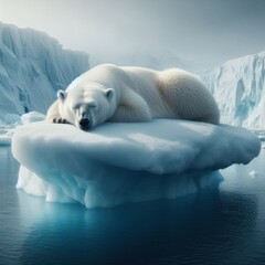 polar bear napping on an iceberg in Antarctica