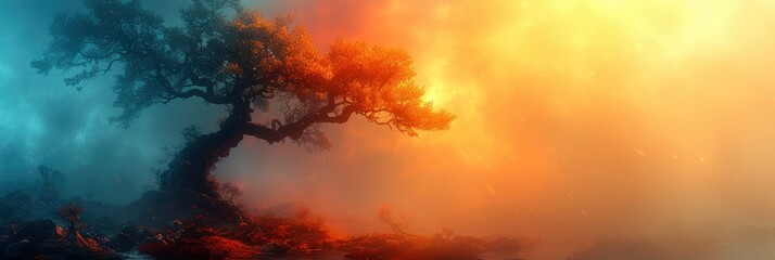 Naklejka premium Fantasy Magical Landscape Rainbow On Sky, Background Banner HD