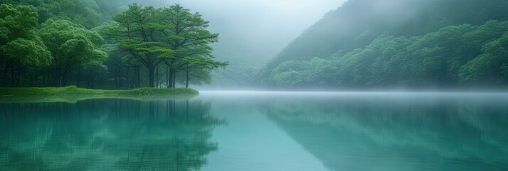 Fog Forest Reflection, Background Banner HD
