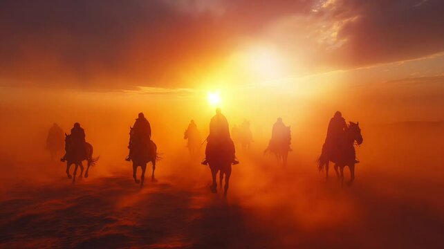 Images of the brave Ottoman cavalry in the desert create an epic historical panorama,looping video
