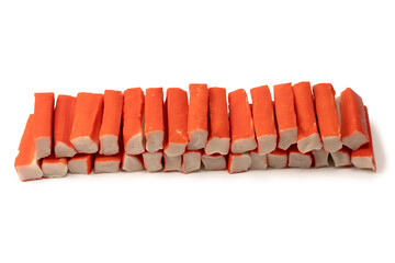 A group of crab sticks isolated on white background.