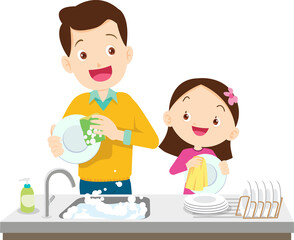 cute people washing dishes