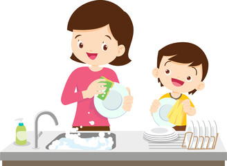 cute people washing dishes