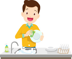 cute people washing dishes