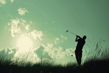 captures the golfer's hands firmly gripping the club, poised for a precision putt, showcasing the focus and determination required in the game of golf. - obrazy, fototapety, plakaty