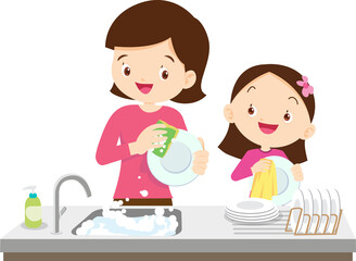 cute people washing dishes
