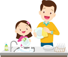 cute people washing dishes