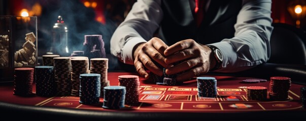A rich man plays in a casino. Generative AI.
