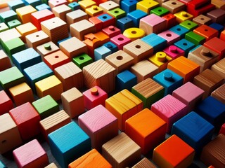 Colorful wooden blocks. Close-up