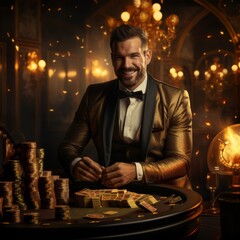 A rich man is ready to start a casino game. Gambling. Generative AI.