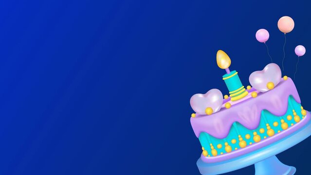
A birthday cake with icing, candles and a heart. Birthday banner, animation.