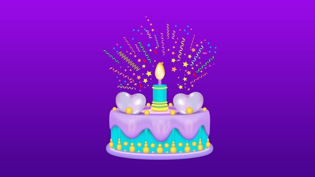 
A birthday cake with icing, candles and a heart. Birthday banner, animation.