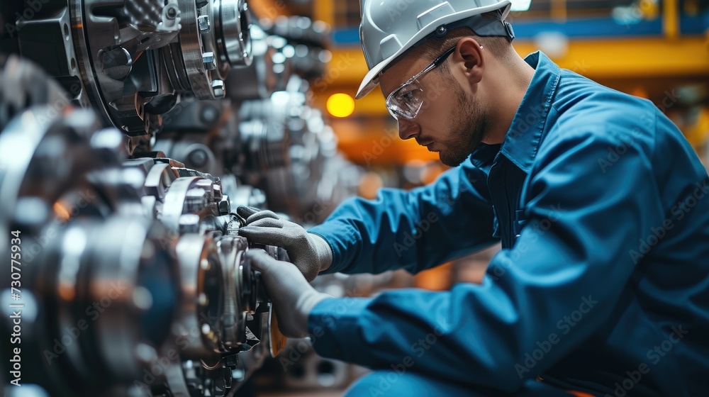 Poster a professional mechanical engineer is repairing equipment in the industrial park to ensure the smoot